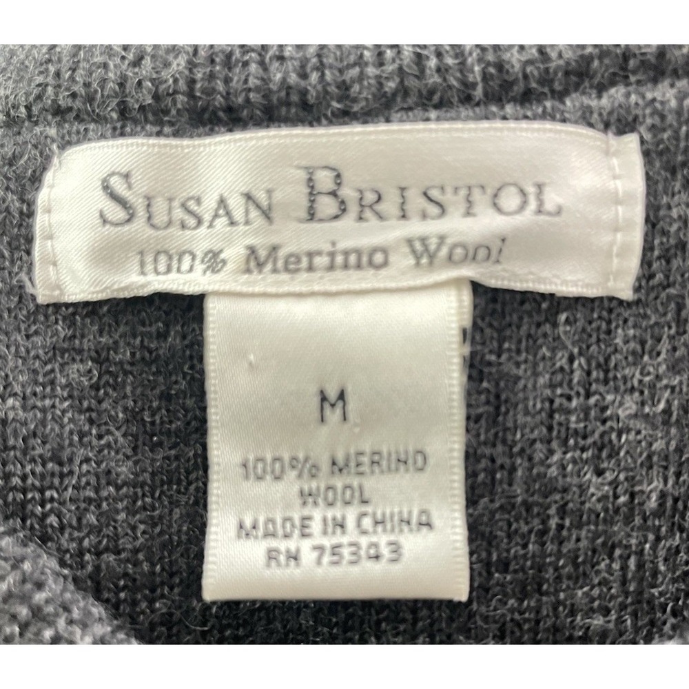 Vtg Susan Bristol Merino Wool Gray  Sweater Cardigan Belted Cozy Minimalist M - Picture 4 of 4